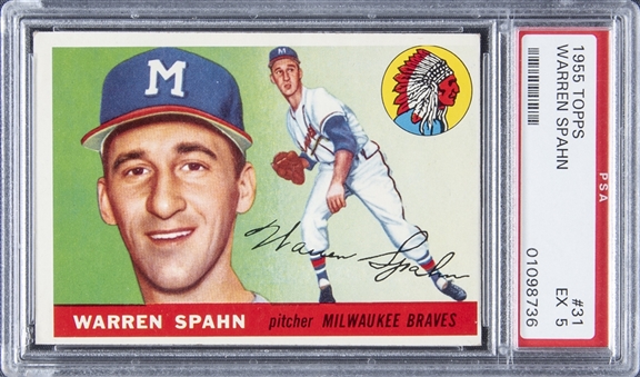 1955 Topps #31 Warren Spahn - PSA EX 5